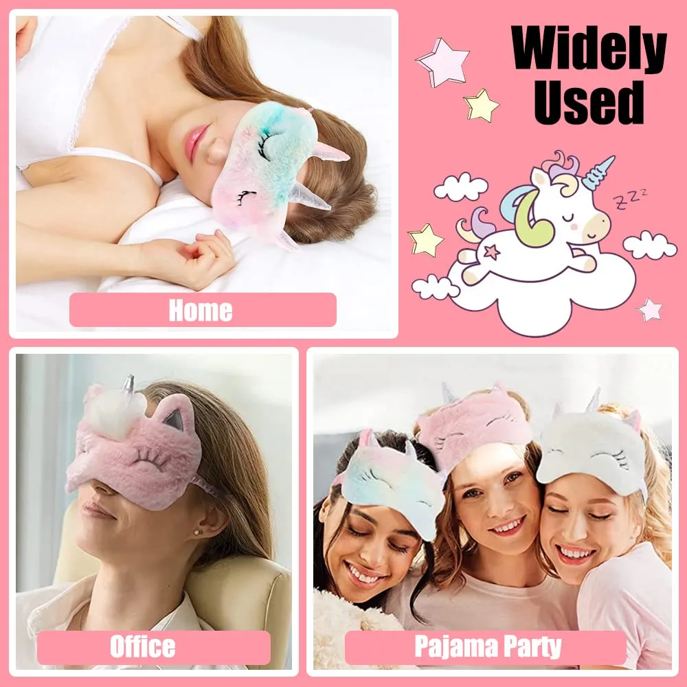 4Pcs Cute Sleep Mask, Unicorn Cartoon Eye Mask for Travel Nap Sleep Lunch Break Overnight Party, Soft Plush Blindfold Eye Covers for Women Girls Kids Style3