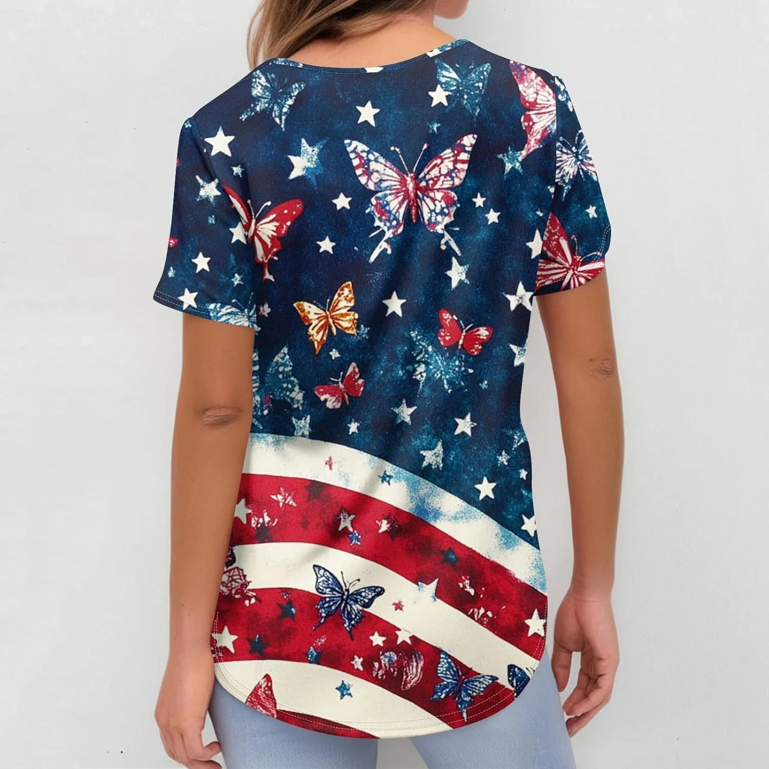 4th of July Scrubs for Women 2025 V Neck Printed Scrub Tops Soft Short Sleeve Nurse Uniform Shirts with 2 Pockets