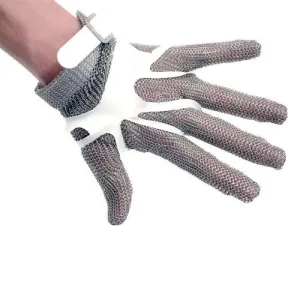 5 Finger Stainless Steel Mesh Glove with White Silicone Strap – Small