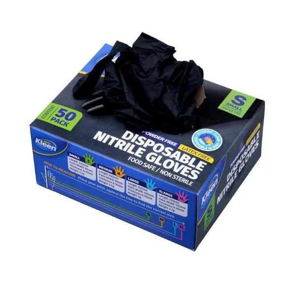 50 Pack Black Small Powder Free Disposable Gloves