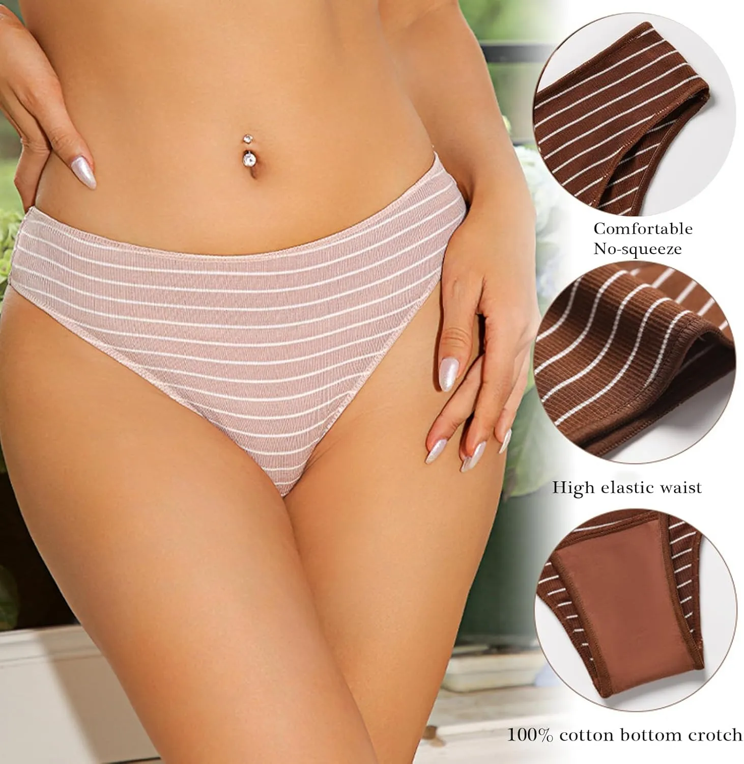 5PCS Women's Cotton Bikini Brief Underwear, Breathable Stretch Cotton Underwear, Multipacks