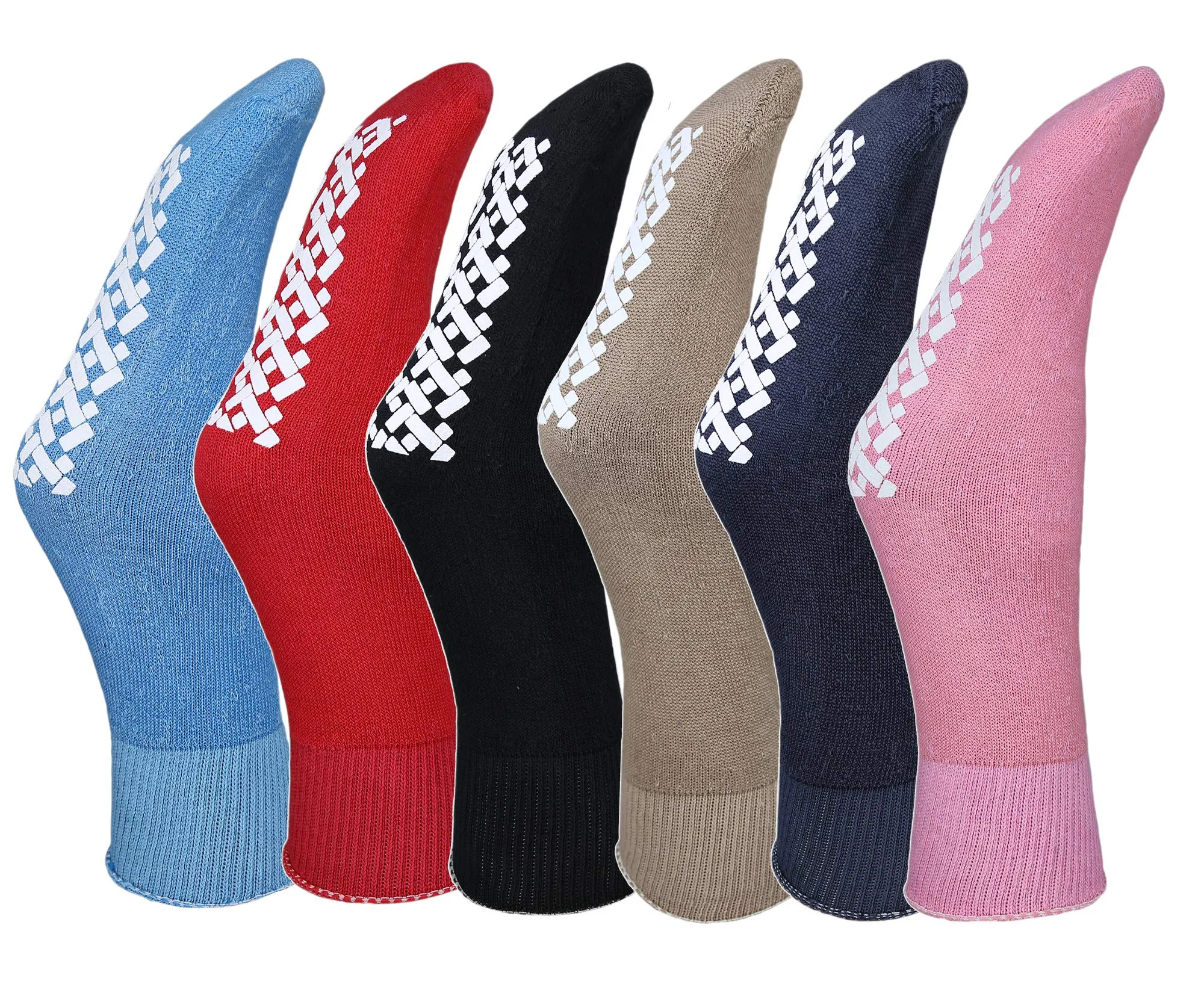 6 Pairs of Womens Diabetic Non Skid/Slip Medical Cotton Quarter Crew Length Socks, Rubber Gripper Bottom Hospital Fit's Shoe Size 6-9