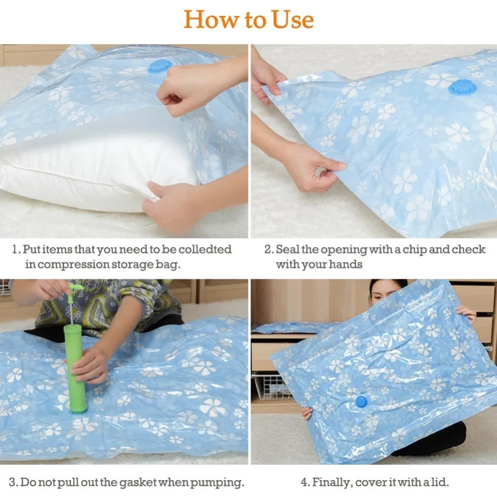 7- 11PCS Thickened Vacuum Storage Bag For Cloth Compressed Bags with Hand Pump Reusable Blanket Clothes Quilt Organizer Travel