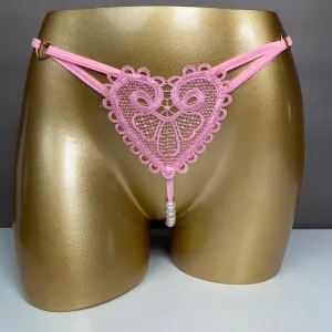 7 Pack Women’s Lace Thongs G-String with Pearls Ball Sexy Briefs Lingerie
