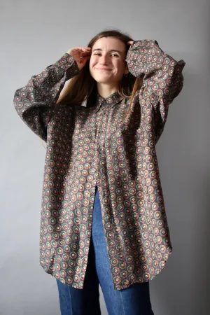 90s Chiamare 100% Silk Patterned Blouse - XL