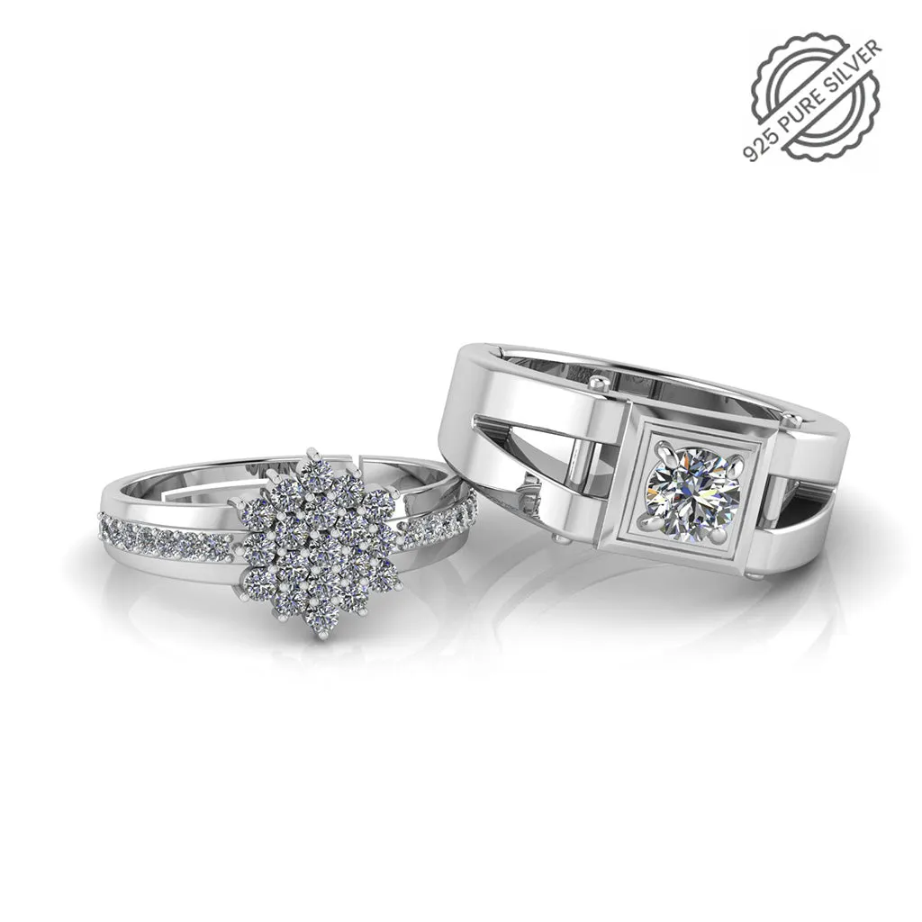 925 Pure Sterling Silver Pretty Posy Cocktail and Stardom Special Couple's Ring