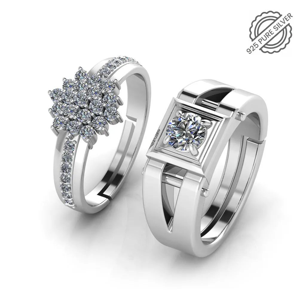 925 Pure Sterling Silver Pretty Posy Cocktail and Stardom Special Couple's Ring