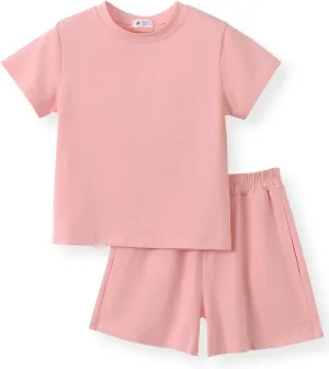 ACESTAR Toddler Baby Boys Girls Summer Clothes Set - Cotton Solid Plain Short Sleeve T-Shirt Tops   Shorts Cute Outfits Set