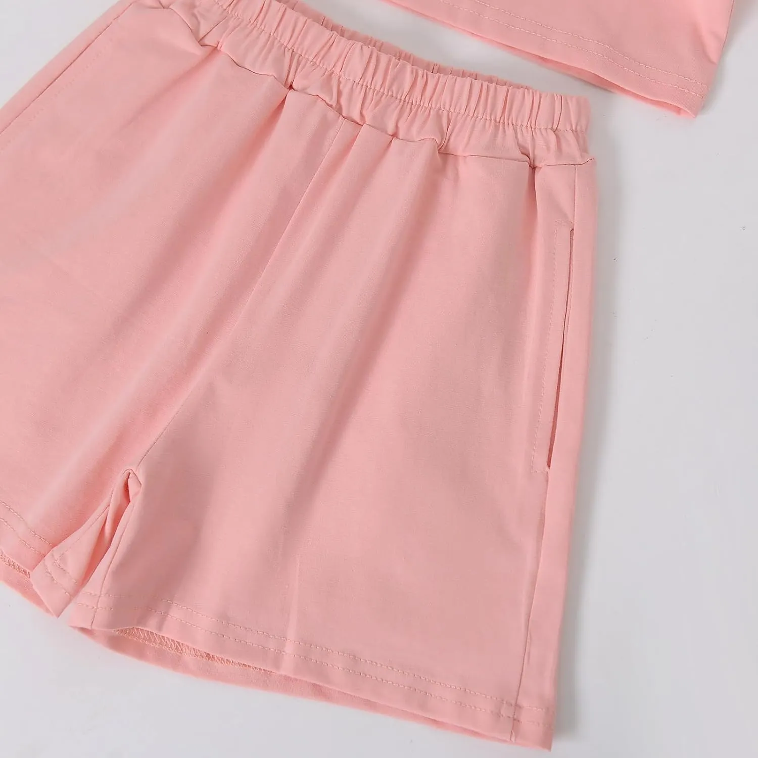 ACESTAR Toddler Baby Boys Girls Summer Clothes Set - Cotton Solid Plain Short Sleeve T-Shirt Tops   Shorts Cute Outfits Set