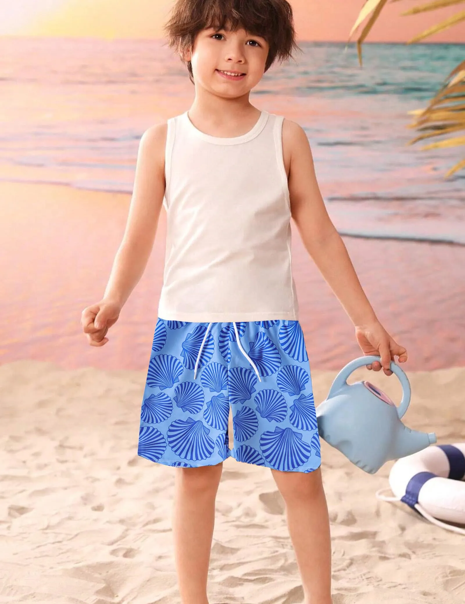 aichilra Boys Swim Trunks with Boxer Brief Liner Compression Anti Swimming Shorts Stretchy Quick Dry Blue Shell 7-8T