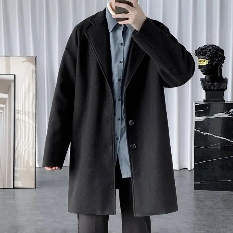 Aidase Autumn Winter Long Style New Korean Trend Woolen Men's Clothing Jackets Fabric British Slim Fit Woolen Fabric Thickened Y2K Tops