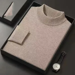 Aidase mens outfits Autumn and Winter Fashion Simple Half High Neck Thickened Warm Solid Color Knit Sweater with Cashmere Men's Bottom Sweater
