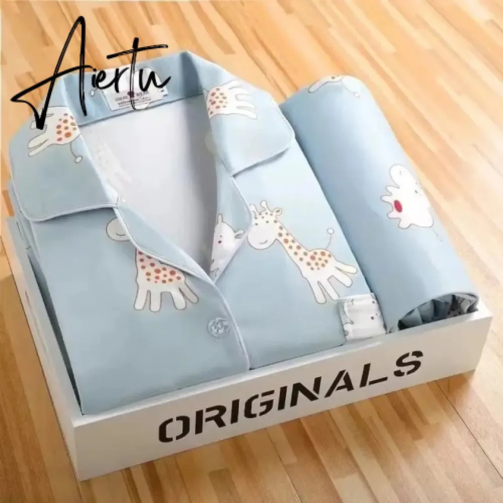 Aiertu Women's Pajamas Set Pijama Lingerie for Female Homewear Spring V-Neck Long Sleeves Trousers Suit Sleepwear Pyjamas Sets Viscose