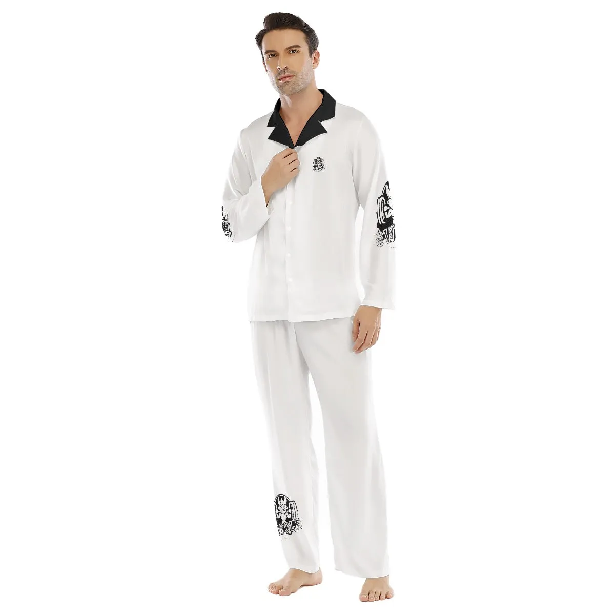 All-Over Print Men's Lapel Pajama Set swole print