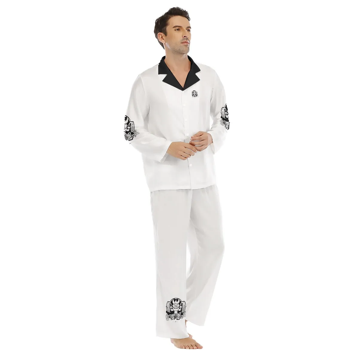 All-Over Print Men's Lapel Pajama Set swole print