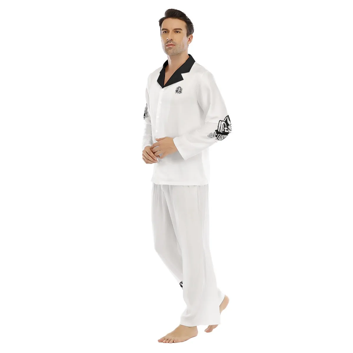 All-Over Print Men's Lapel Pajama Set swole print