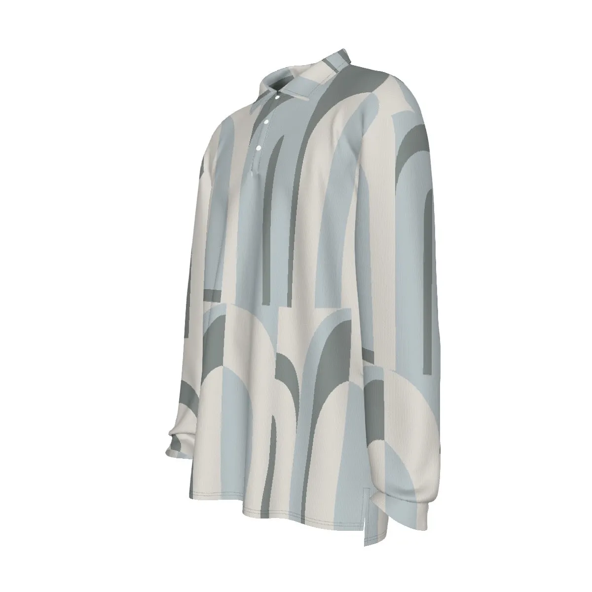 All-Over Print Men's Long Sleeve Polo Shirt J 49 blue, gray, and white abstract