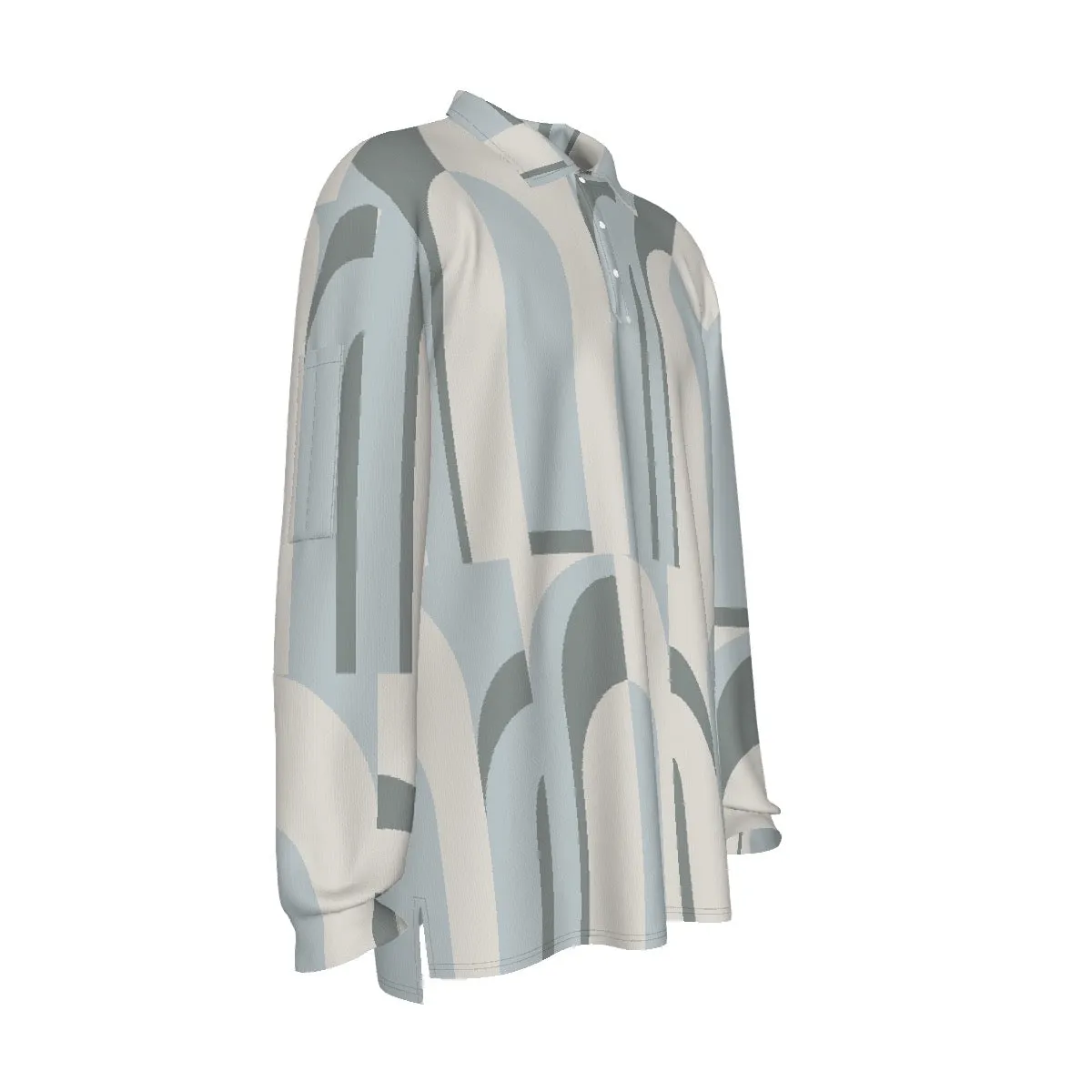 All-Over Print Men's Long Sleeve Polo Shirt J 49 blue, gray, and white abstract