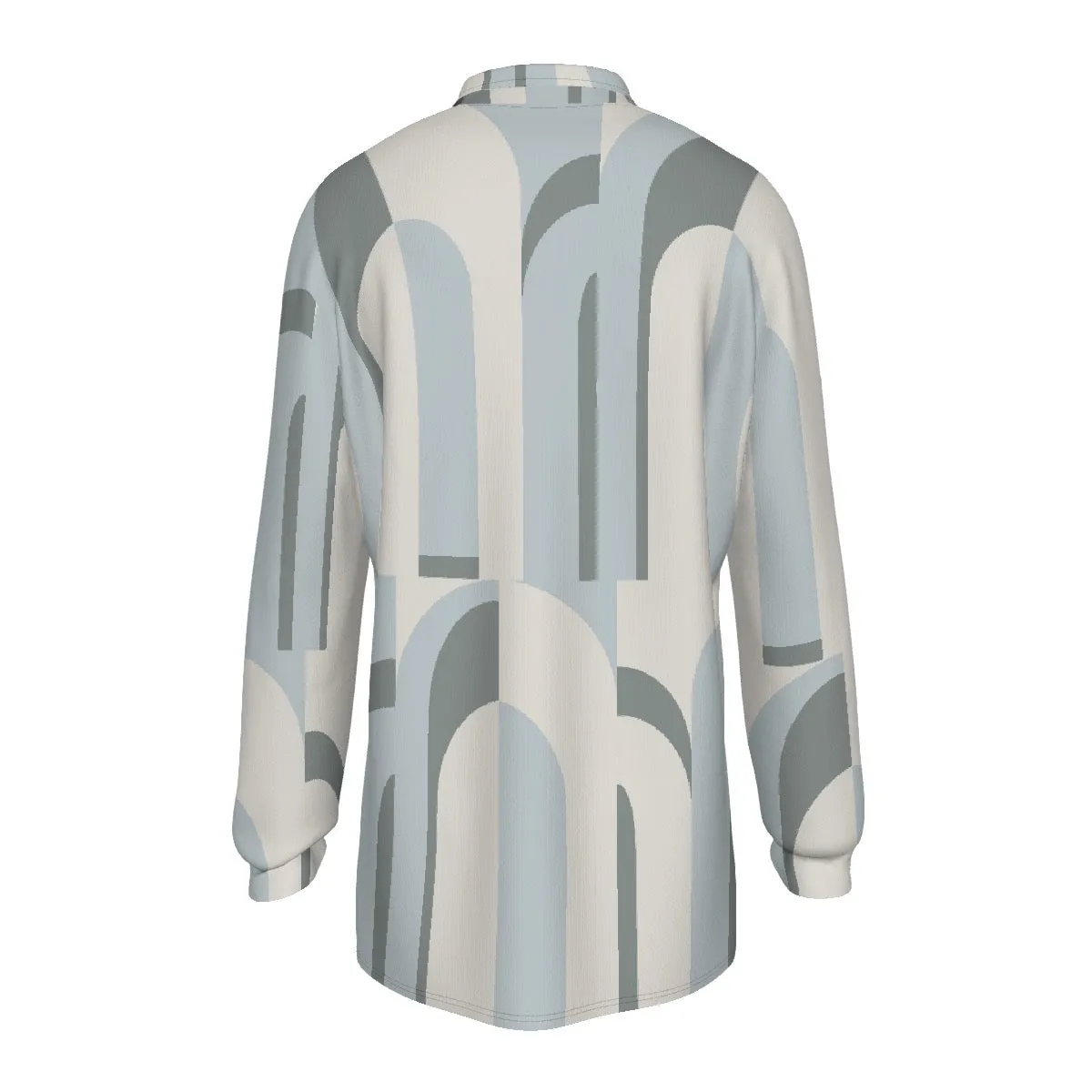 All-Over Print Men's Long Sleeve Polo Shirt J 49 blue, gray, and white abstract