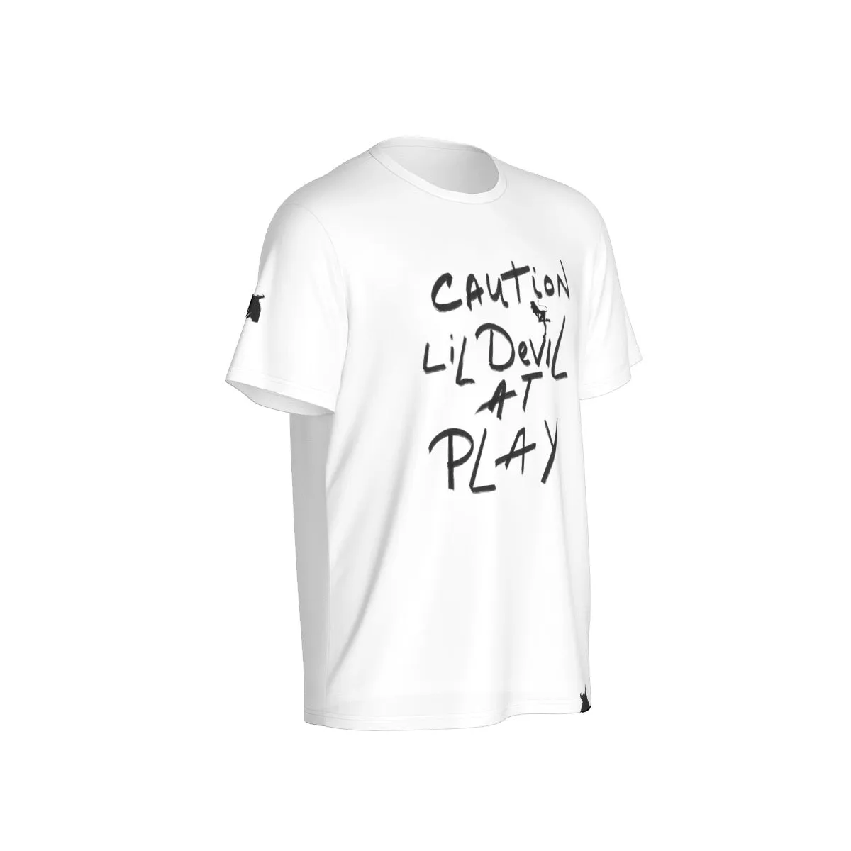 All-Over Print Men's O-Neck Sports T-Shirt caution lil devil at play print