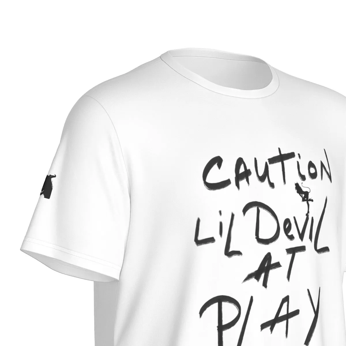 All-Over Print Men's O-Neck Sports T-Shirt caution lil devil at play print