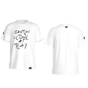 All-Over Print Men's O-Neck Sports T-Shirt caution lil devil at play print