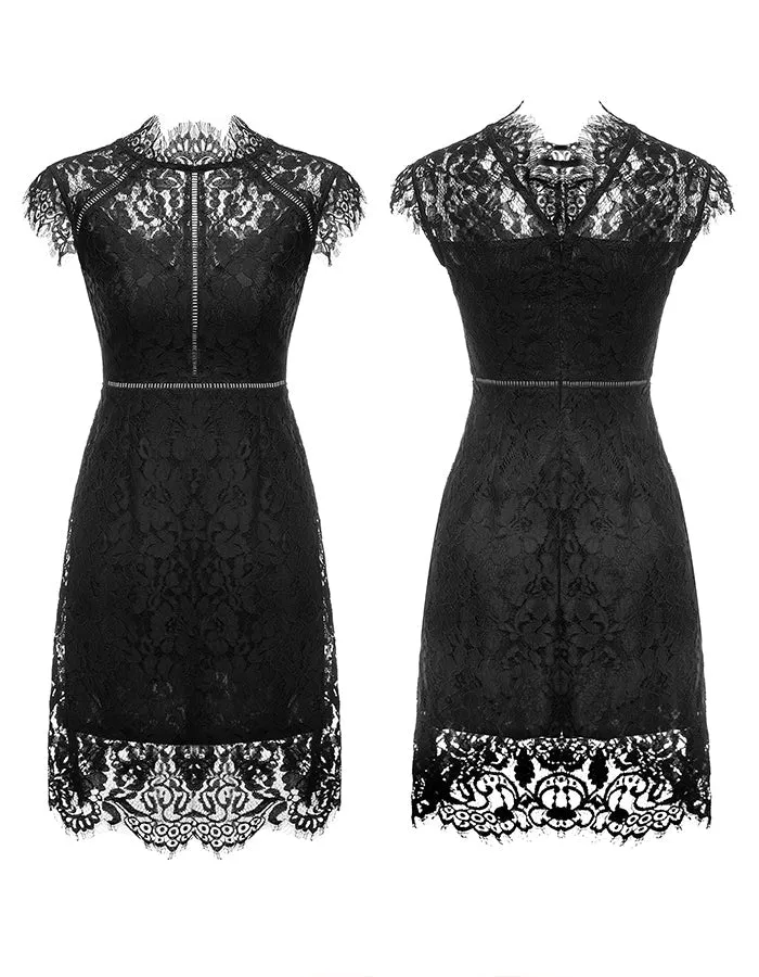 ALLOVIN Women's Sleeveless V-Back Floral Lace Cocktail Party Dress Elegant Knee Length Wedding Guest Dress Black