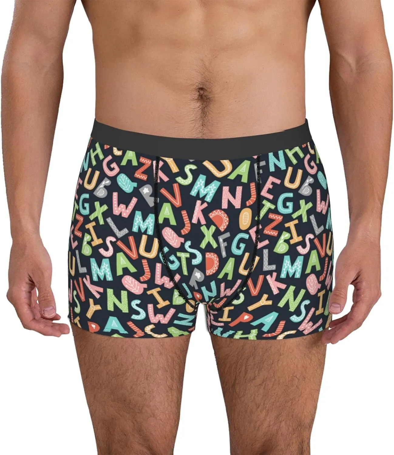 Alphabet Print Boxer Briefs For Men Breathable Underwear-