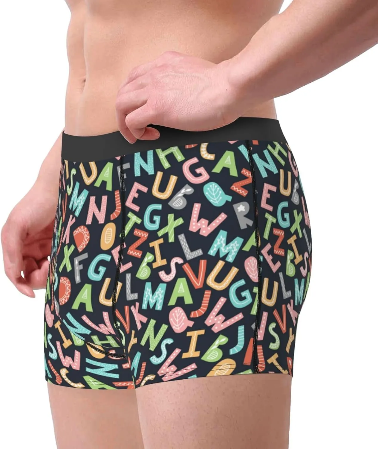 Alphabet Print Boxer Briefs For Men Breathable Underwear-