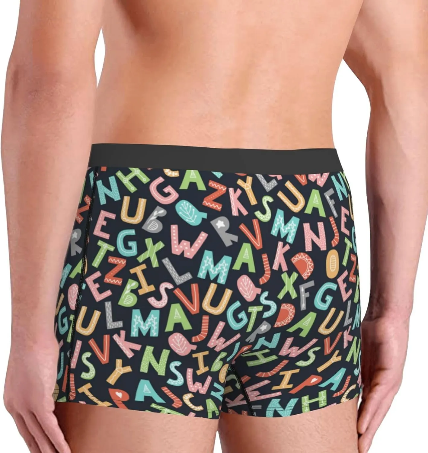 Alphabet Print Boxer Briefs For Men Breathable Underwear-