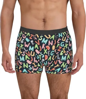 Alphabet Print Boxer Briefs For Men Breathable Underwear-