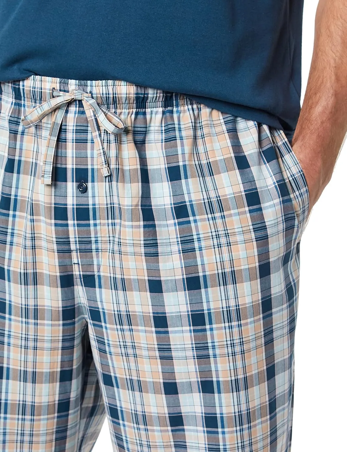 Amazon Essentials Men's Cotton Poplin Pant with Cotton Jersey T-Shirt Pajama Set