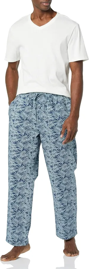 Amazon Essentials Men's Cotton Poplin Pant with Cotton Jersey T-Shirt Pajama Set