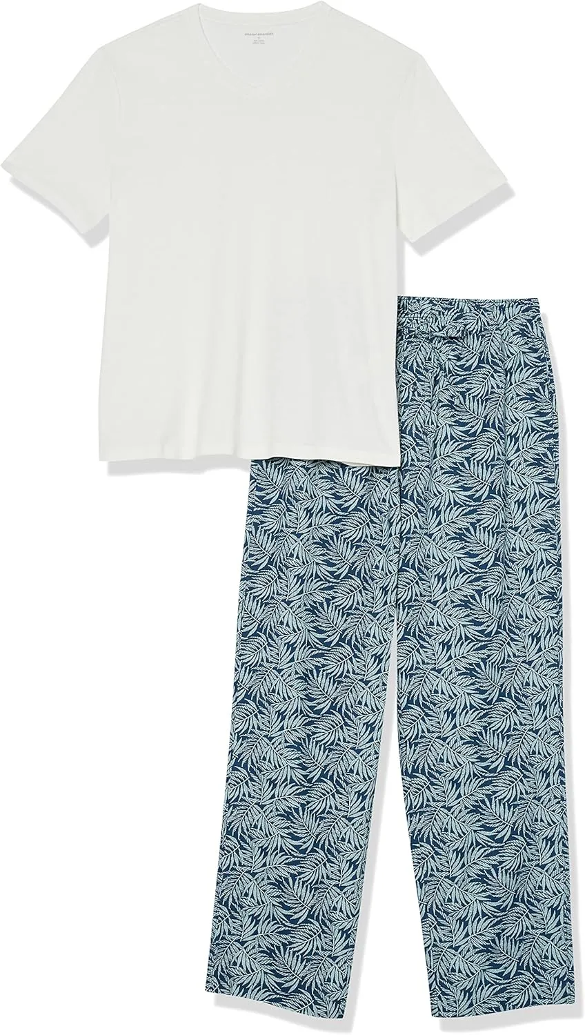 Amazon Essentials Men's Cotton Poplin Pant with Cotton Jersey T-Shirt Pajama Set