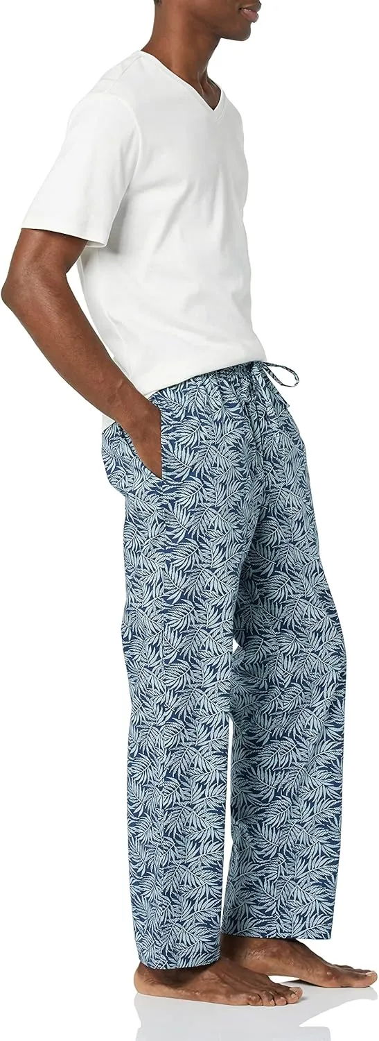 Amazon Essentials Men's Cotton Poplin Pant with Cotton Jersey T-Shirt Pajama Set