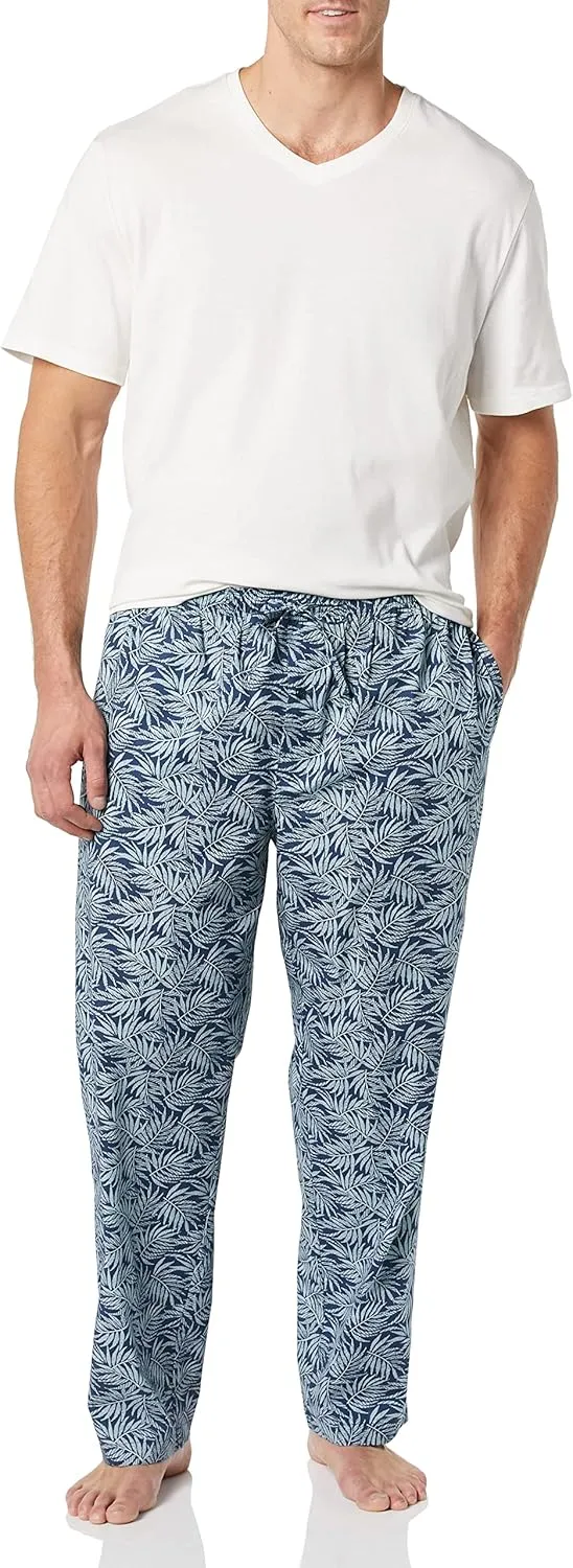 Amazon Essentials Men's Cotton Poplin Pant with Cotton Jersey T-Shirt Pajama Set