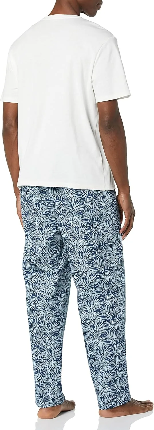 Amazon Essentials Men's Cotton Poplin Pant with Cotton Jersey T-Shirt Pajama Set