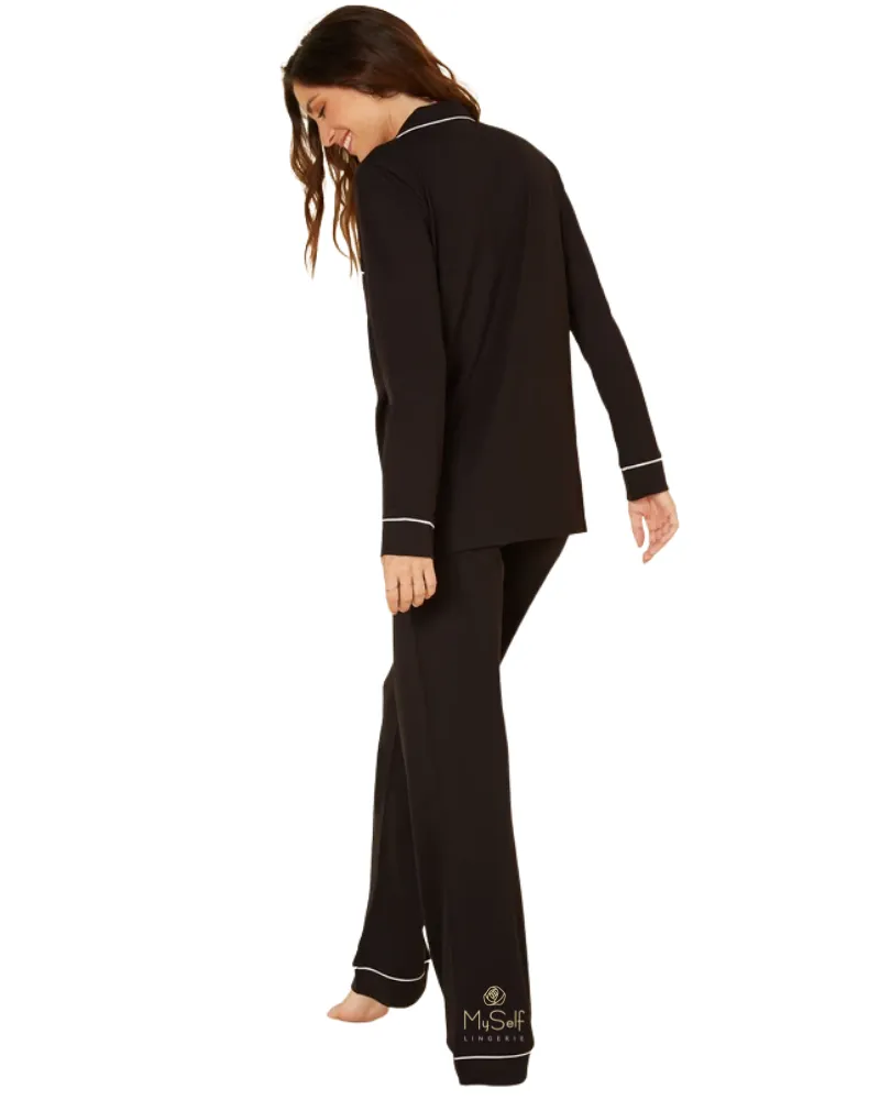 AMORE9644 Black/Ivory Bella Cotton Blend Pajamas Set