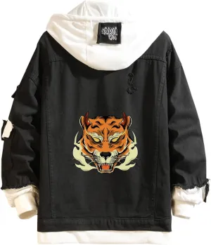 Angry Tiger Printed Denim Jacket Tiger Printed Hoodie Denim Jacket Jean for Men Women Teen Gift