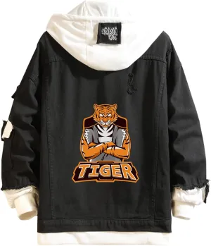 Angry Tiger Printed Denim Jacket Tiger Printed Hoodie Denim Jacket Jean for Men Women Teen Gift