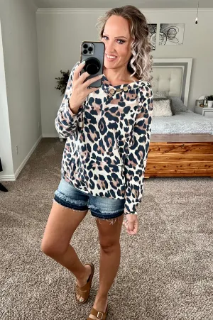 Annalise Cheetah Print Buttoned Drawstring Hoodie