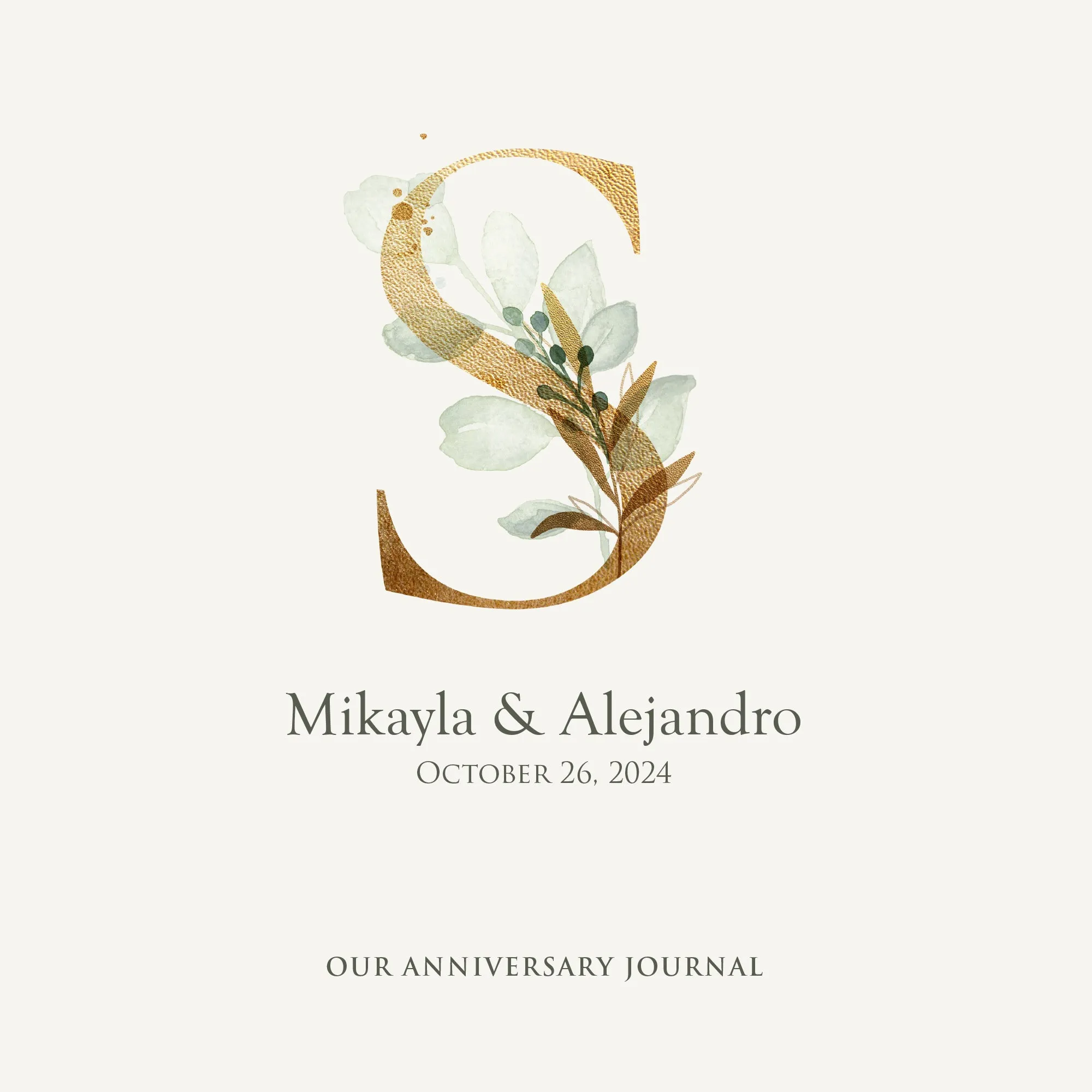 Anniversary Journal | Printed Cover: Green Leaf Monogram | Available Personalized