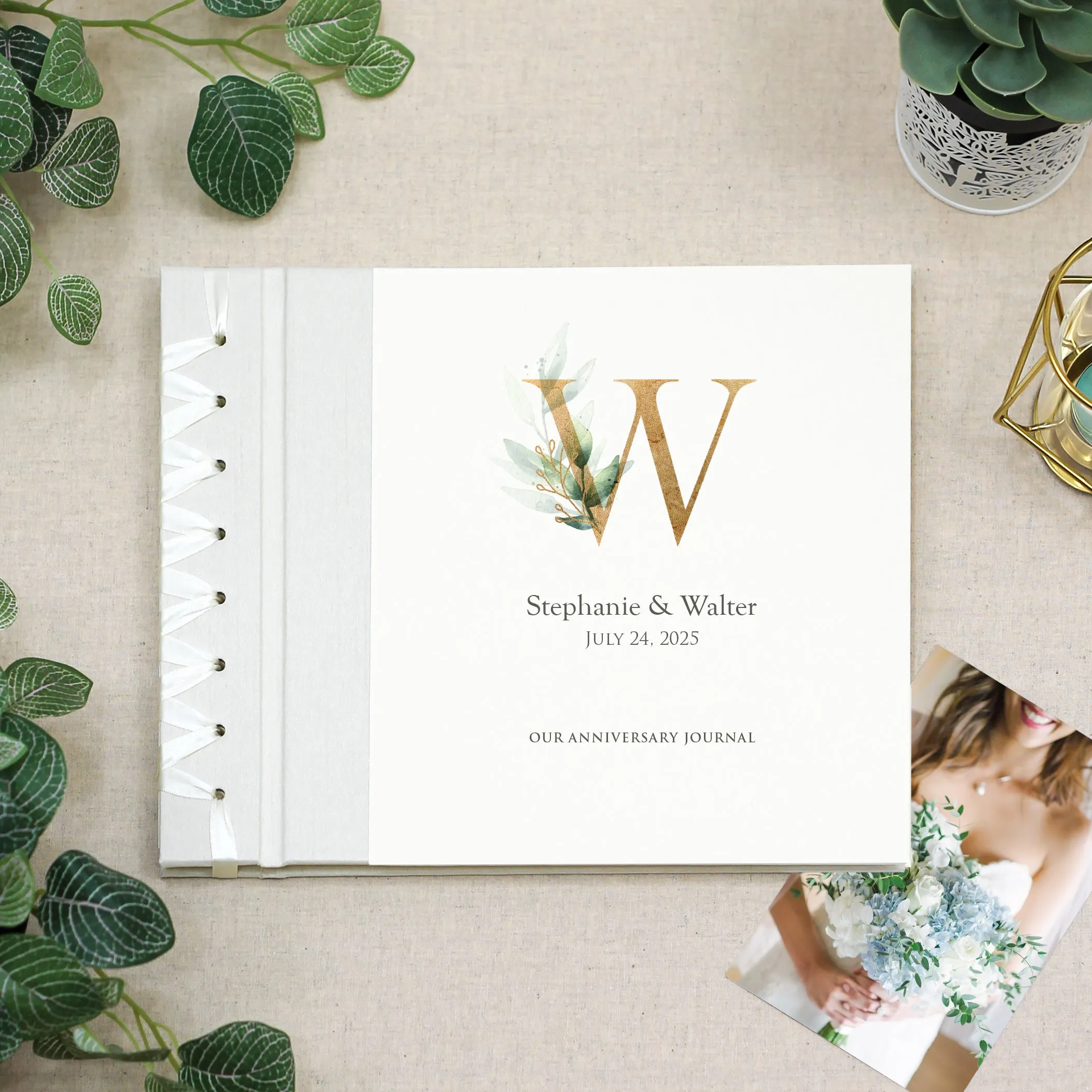 Anniversary Journal | Printed Cover: Green Leaf Monogram | Available Personalized