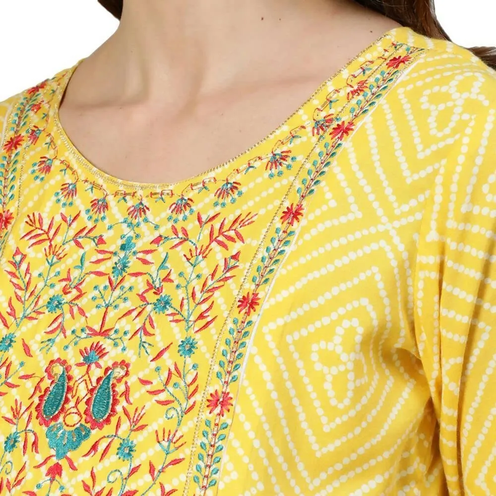 Anubhutee Women's Cotton Knee-Length Ethnic Motifs Maternity A-Line Midi Yellow Dress