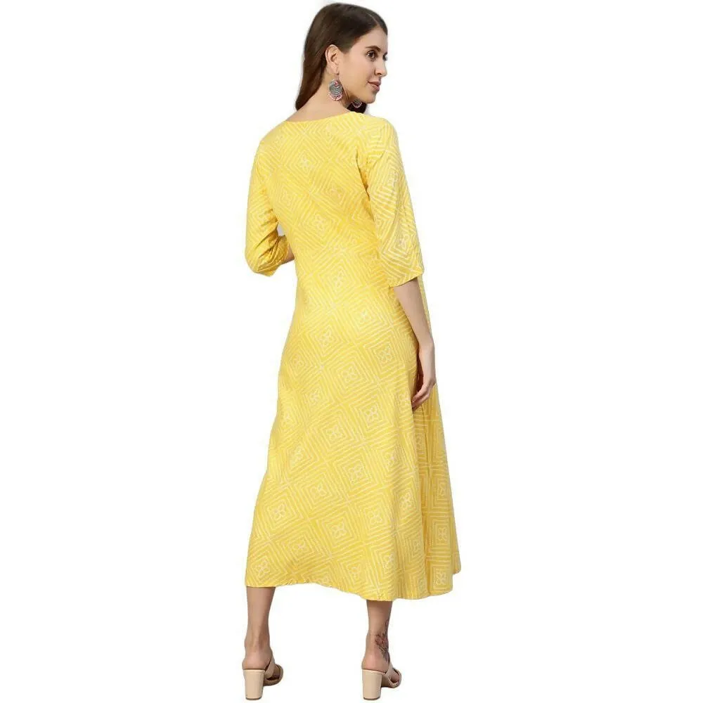 Anubhutee Women's Cotton Knee-Length Ethnic Motifs Maternity A-Line Midi Yellow Dress