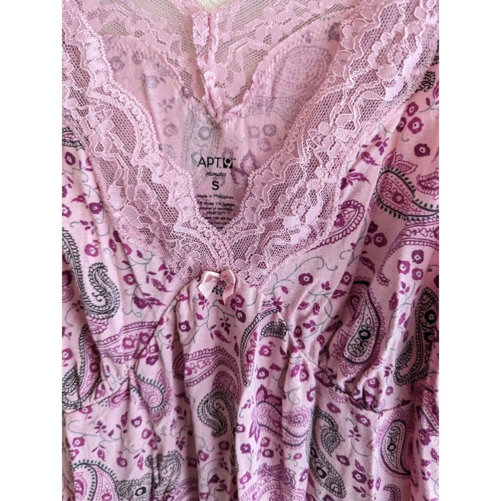 Apt 9 Intimates Womens Sz S Nightgown Sleeveless Pink Paisley Print