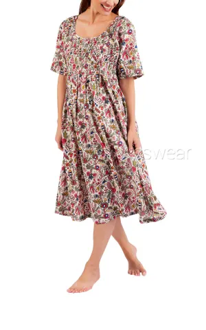Arabella Angelina 100% Cotton Nightgown with Short Sleeve in Pink Multicolour Floral MD-83V