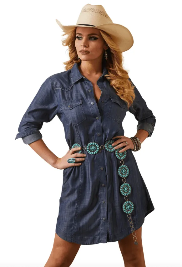 Ariat Women's Classic Demin Blue Shirt Long Sleeve Dress 10043662