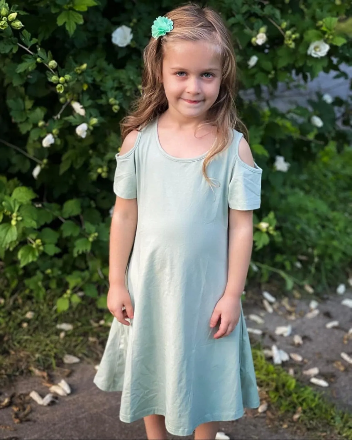 Arshiner Girls Summer Dress Short Sleeve Cold Shoulder Solid Color Swing Casual Dresses with Pockets