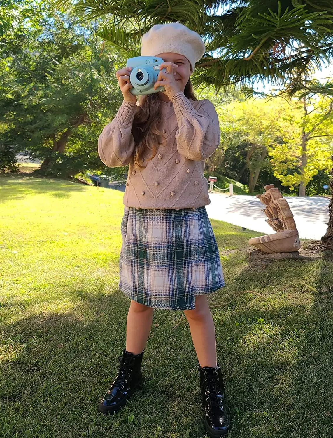 Arshiner Kid Girls Crew Neck Lantern Sleeve Sweater Jumper